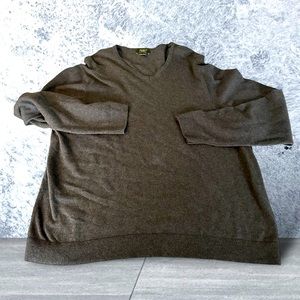 Eddie Bauer Mens Size Xxl V-neck Sweater Cotton Cashmere Grey Long Sleeve